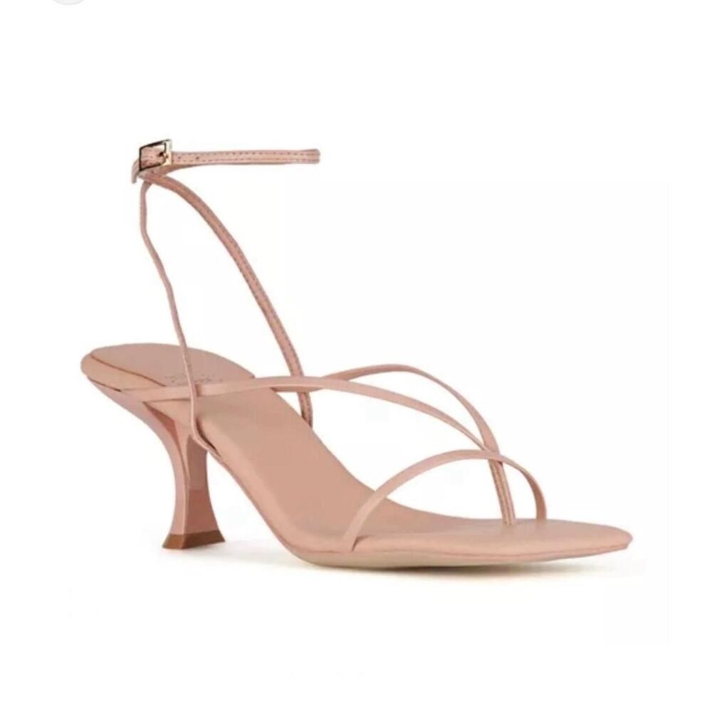 Jeffrey Campbell Fluxx Blush Pink Leather Strappy Spool Heel Square Toe Sandal 7